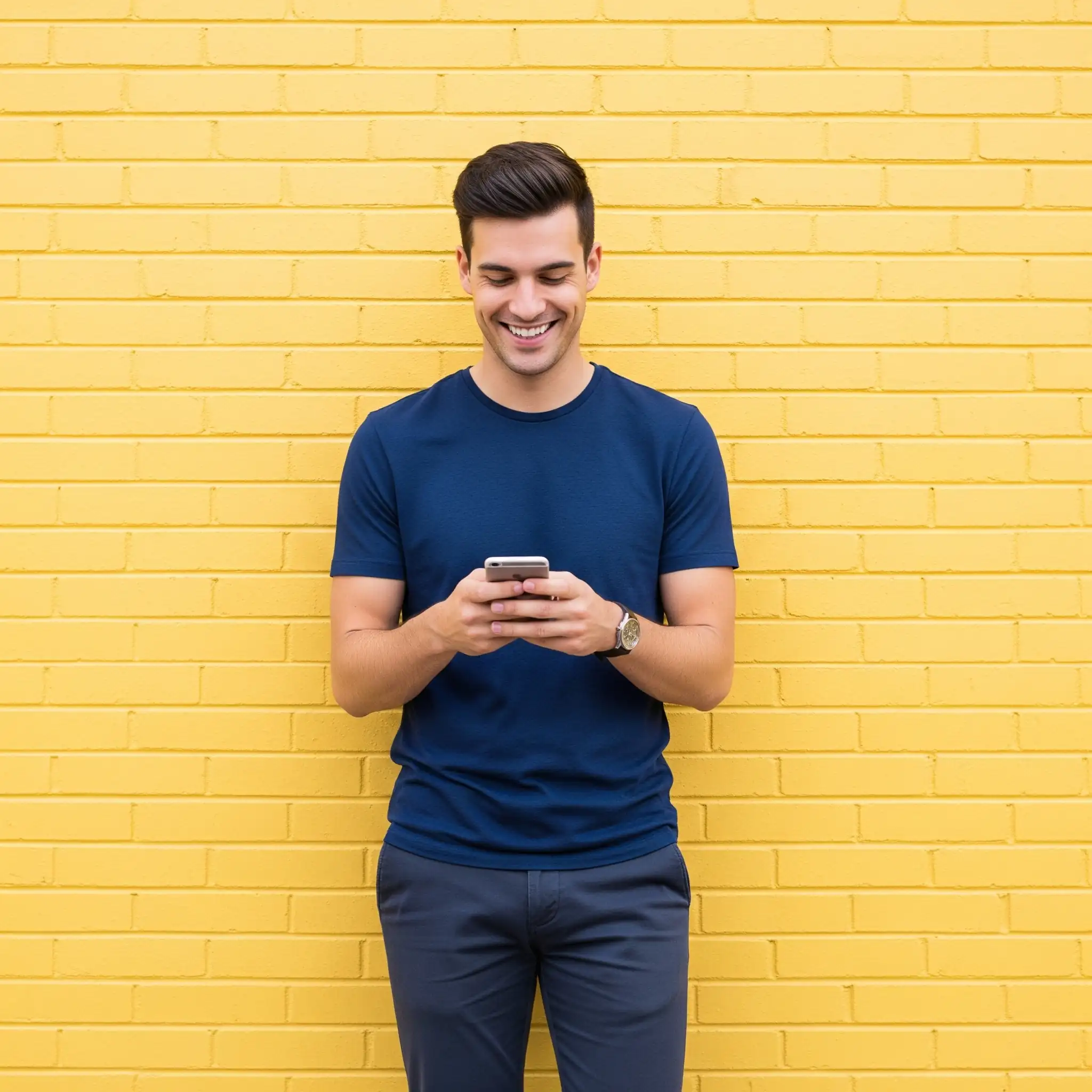 homem feliz jogando no celular